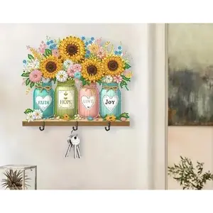 5d Diy Sunflower Inspiring Vases Diamond Art Kit Crystal Embroidery Rhinestone Acrylic Wall Hanging Decoration With Hooks