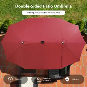 Costway 450 x 265cm Extra-Large Patio Parasol Double-Sided Market Umbrella W/ LED Lights