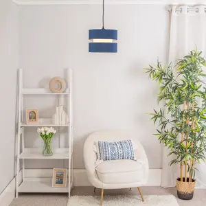 ValueLights Sophia Pair of Small Easy Fit Ceiling Light Shades 2 Tier Pendant Drum Lampshades - Navy Blue - Bulbs Included