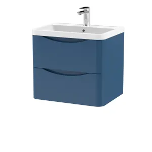 Wall Hung 2 Drawer Vanity Basin Unit with Polymarble Basin, 600mm - Satin Blue