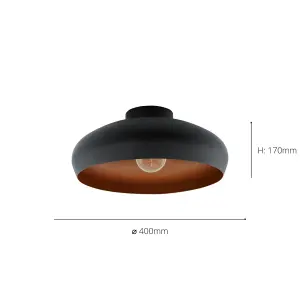 EGLO Mogano Black and Copper Metal Flush Ceiling Fitting (D) 40cm