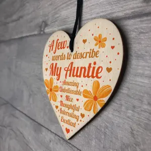 Red Ocean Auntie Gifts Auntie Birthday Card Gifts Wooden Heart Plaque Mothers Day Sister Gifts Keepsake