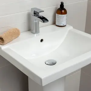 Forge Square Design Basin & Pedestal Bathroom Sink with Anti Bacterial Glaze