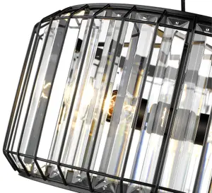 Luminosa Spring 3 Light Ceiling Pendant Black, Clear with Crystals, E27