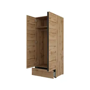 Kross 89cm Hinged Wardrobe in Rustic Oak Wotan - Compact Charm for Cosy Bedrooms