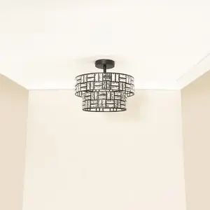 ValueLights Elise Black Acrylic Jewel Two Tier Ceiling Pendant Light with LED Bulb