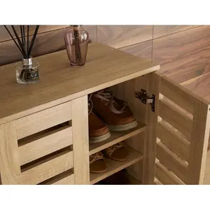 Home Source Oslo 2 Door Shoe Storage Cabinet Unit Oak Effect