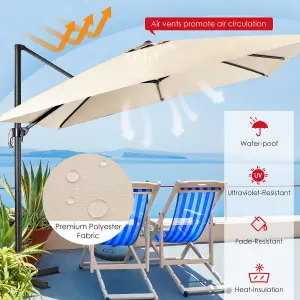 Costway 3 x 3m Garden Cantilever Parasol 3 Positions Adjustable Square Overhanging Umbrella