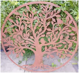 Rustic Round Steel Tree and Bird Screen Wall Art Plaque 1m Diameter