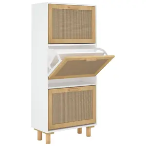 Berkfield Shoe Cabinet White 52x25x115 cm Engineered Wood&Natural Rattan