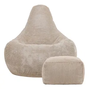 icon Dalton Corduroy Recliner Bean Bag Chair & Footstool Stone