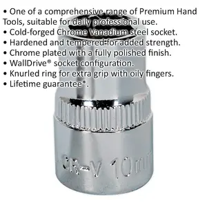 Premium 10mm Forged Steel Drive Socket - 3/8" Square Drive with Polished Chrome Finish