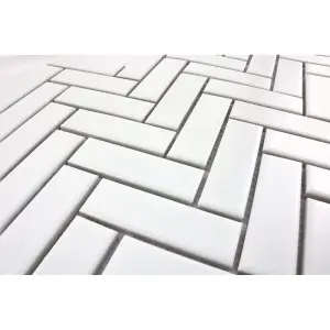 Top Ceramics White Herringbone Mosaic Tile Satin (L)280 x (W)310mm