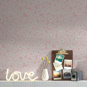 Skinny Dip Pink Floral Mica effect Embossed Wallpaper