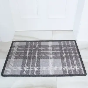 Grey Tartan Non Slip Washable Kitchen Utility Mat 80x150cm