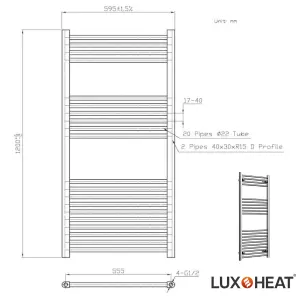 Towel Radiator Rail 1200 x 600 for Central Heating with Chrome Finish