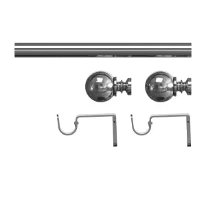 GoodHome Olympe Grey Chrome effect Extendable Ball Single curtain pole set Set, (L)1200mm-2100mm (Dia)28mm