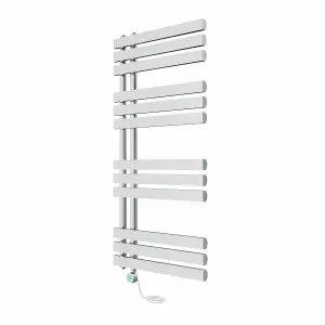 Rinse Bathrooms Designer Electric Thermostatic Heated Towel Rail D Shape Bathroom Ladder Style Radiator Warmer 1200x600mm Chrome