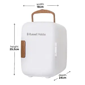 Russell Hobbs Mini Cooler 4L 6 Cans Portable Drinks and Cosmetics Scandi White & Wood Effect RH4CLR1001SCW