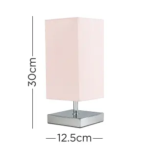 ValueLights Yuko Polished Chrome Touch Table Lamp with Pink Shade