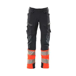 Mascot Accelerate Safe Trousers with Kneepad Pockets - Dark Navy/Hi-Vis Red   (34.5) (Leg Length - Regular)