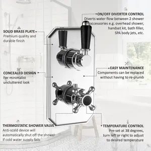 ENKI Regent Chrome Black Crosshead 2-Outlet Solid Brass Thermostatic Twin Shower Valve TSV032