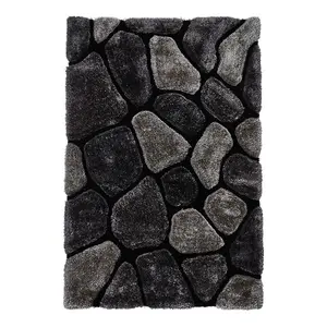 Black/Grey Handmade Modern Shaggy Easy to Clean Abstract Optical/ (3D) Rug For Dining Room Bedroom And Living Room-180cm X 270cm