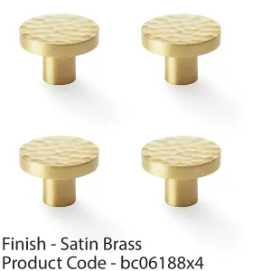 4 PACK - Slim Hammered Door Knob - Satin Brass 38mm Round Cupboard Cabinet Pull Handle