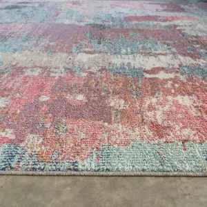 Soft Abstract Distressed Pastel Pink and Blue Fireside Living Area Rug 60cm x240cm