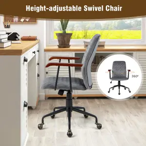 Costway Velvet Leisure Chair Adjustable Swivel Home Office Chair Rolling Computer Chair Grey