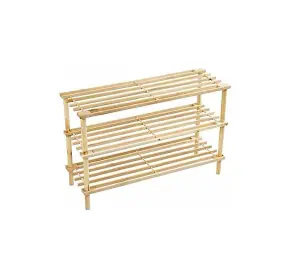 3 Tier Natural Wooden Entry Way Shoe Rack Storage Bench Durable & Sturdy Space Saver Perfect for Hallway Bedroom Organiser Holder