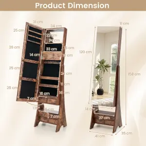 COSTWAY Freestanding Jewelry Cabinet Floor Jewelry Armoire Organizer