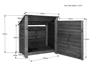 Wooden log store (roof sloping back) with door W-119cm, H-126cm, D-88cm - brown finish