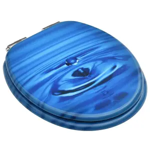 WC Toilet Seat with Soft Close Lid MDF Blue Water Drop Design