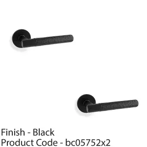 2 PACK - SOLID BRASS Hammered Door Handle Set - Matt Black Straight Lever on Round Rose