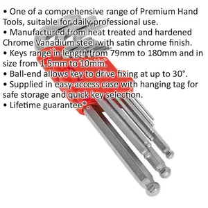 9 Piece Long Ball-End Hex Key Set for Efficient Fastening - 79 to 180mm Lengths