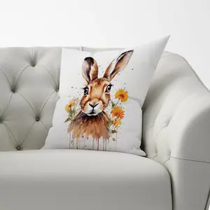 Watercolour Hare and Daisies Cushions 60cm x 60cm