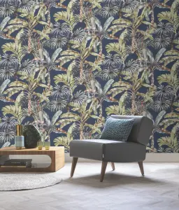 Rasch Florentine Tropical Palms Cobalt Blue and Green Wallpaper