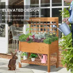 Outsunny Wooden Planter Raised Elevated Garden Bed w/ 2 Shelves, 105x40x135cm