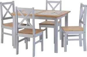 Salvador Tile Top Dining Set 4 Chairs Grey and Waxed Pine