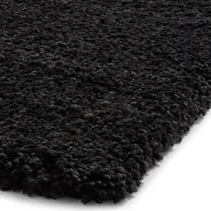 Black Plain Shaggy Modern Easy to Clean Rug for Living Room Bedroom and Dining Room-80cm X 150cm