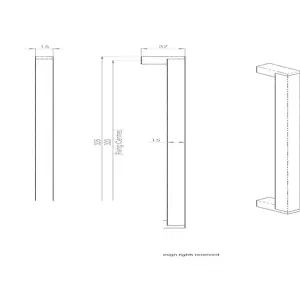 2x Square Section Bar Pull Handle 335 x 15mm 320mm Fixing Centres Satin Nickel