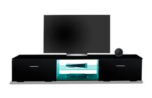 MDA Designs AVIOR Black Modern TV Cabinet for Flat TV Screens of up to 75" Entertainment Unit with LED Lights