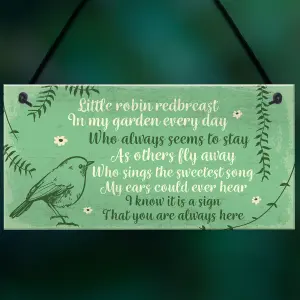 Red Ocean Robin Redbreast Memorial Bereavement Plaque Garden Grave Shed Sign Xmas Family Gift