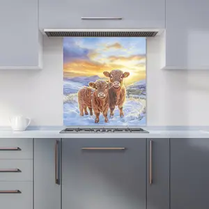 Snowy Baby Highland Cows Kitchen Splashback