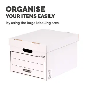 10 BANKERS BOX Multi Use Storage Boxes with Lids Cardboard Storage Boxes W32 x H25 x D39cm Pack of 10 White