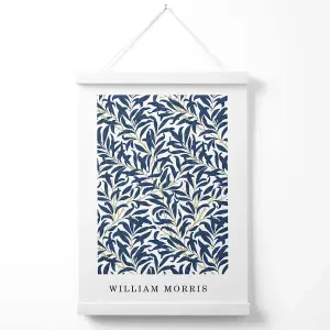 Vintage William Morris Navy Willow Pattern Poster with Hanger / 33cm / White