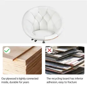 Yaheetech White Upholstered Swivel Barrel Chair with Tufted Back Height Adjustable