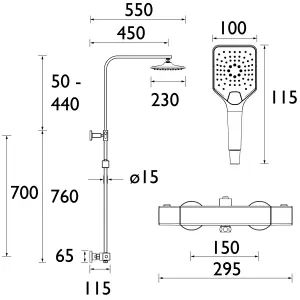 Bristan Noctis Gloss Chrome effect Rear fed Thermostatic Mixer Multi head shower