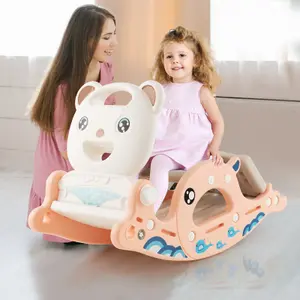 Costway 4-in-1 Kids Slide Rocking Toy Slide Rocking Horse w/ Basketball Hoop Ring